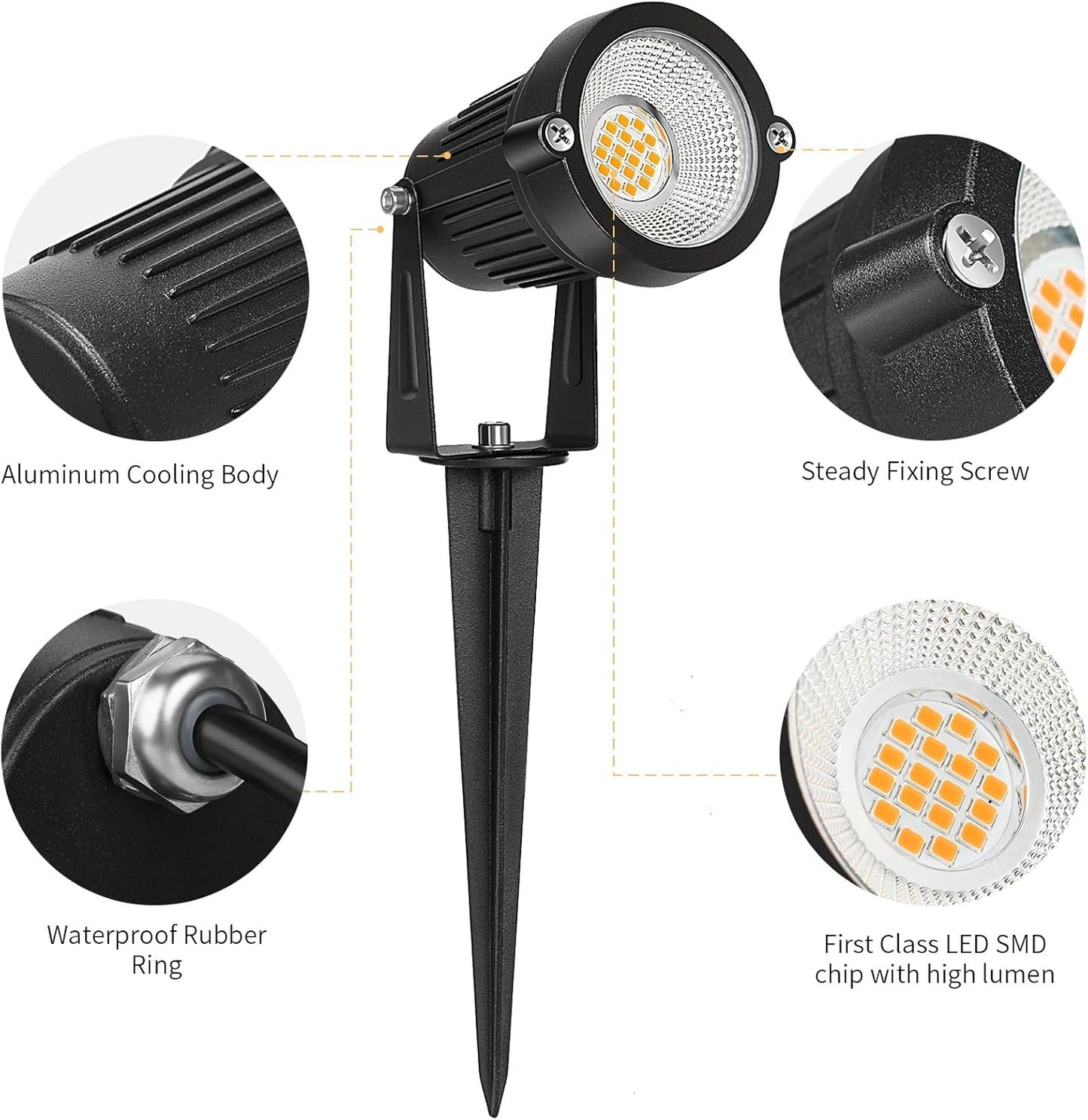 REEGOLD Low Voltage Landscape Lights Outdoor: 7W 700LM LED Landscape Lighting with Connectors for Tree Garden Yard Pathway | 12V 24V Warm White 2700K Spotlights | IP65 Waterproof | 6 Pack