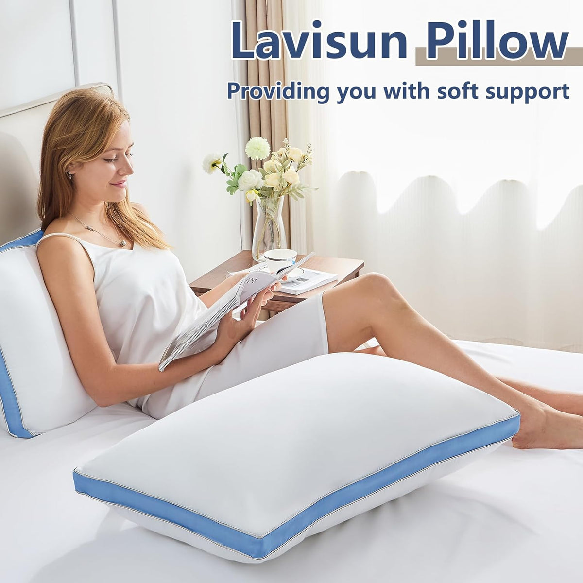 CozyLux Pillows King Size Set of 2, Soft and Supportive 3D Down Alternative Bed Pillow for Sleeping 2 Pack Blue, Luxury Hotel Quality Gusseted Bedding Pillows for Back, Stomach or Side Sleepers 18x34