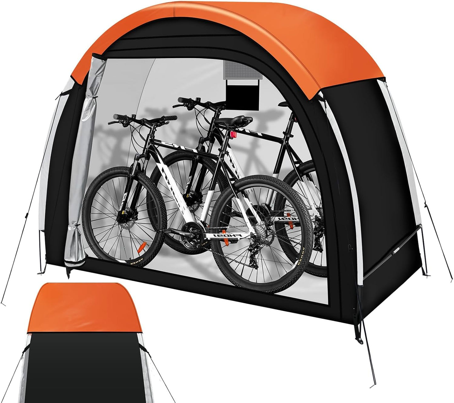 Bike Storage Tent for Outdoor, 2 Bike Capacity with Extra Top Space, PU5000 Waterproof 210D Oxford Fabric with Taped Seams, Portable Floor Storage Shed for Bicycle, Motorcycle & Garden Tools, etc