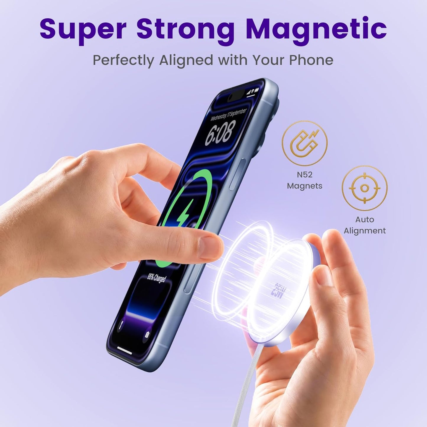 25W Magnetic Wireless Charger: Fast Charging Pad for iPhone 17 16 15 14 13 12 Pro Max, Samsung Galaxy S26 S25, Google Pixel 10, AirPods-Slim Portable for Travel Bedside Office-White 2 Pack