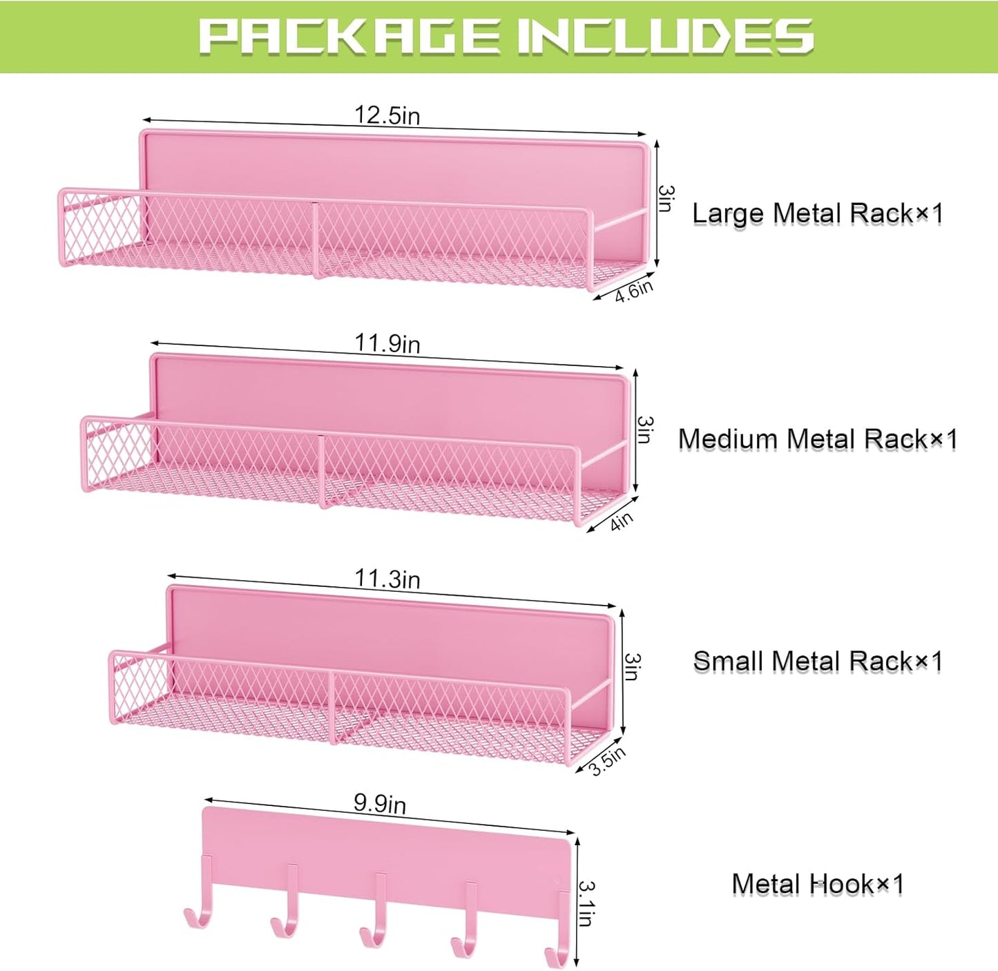 4 Pack Magnetic Shelves for Washing Machine, Heavy-Duty Magnetic Laundry Organizer with Hooks, Washing Machine Shelf for Refrigerator, Metal Storage Baskets, Closet & Laundry Room Organization (Pink)