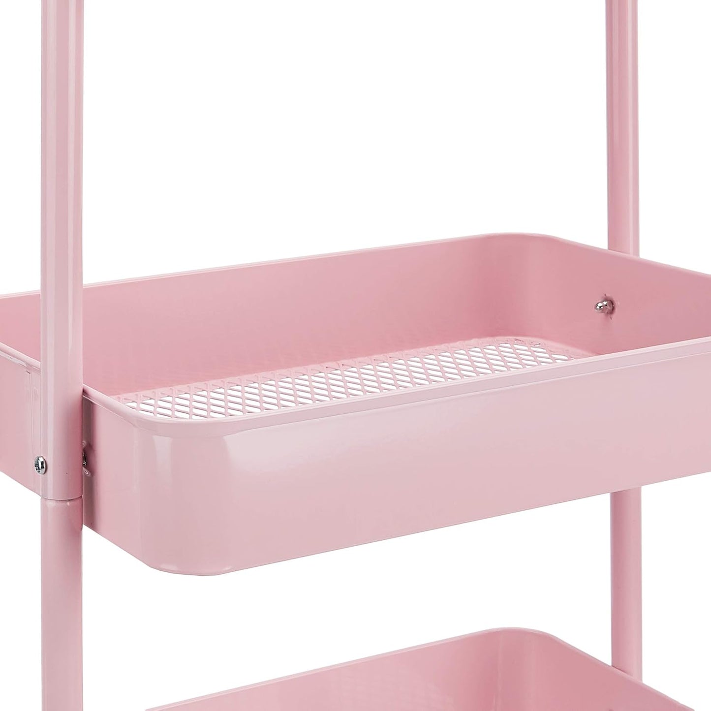 Amazon Basics 3-Tier Rolling Utility or Kitchen Cart, Lockable Wheels, Multifunctional Storage, Metal Storage Organizer, Portable, Dusty Pink