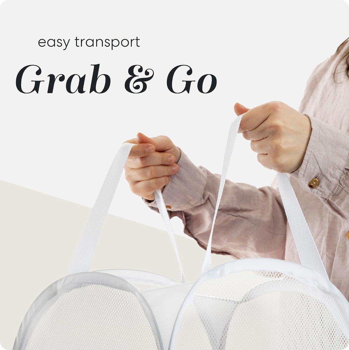 Handy Laundry Mesh Pop Up Laundry Hamper Foldable Basket 2-Pack