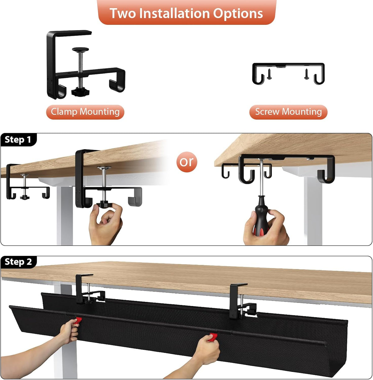 Univivi No Drill Under Desk Cable Management Tray, 48 inch Cable Management