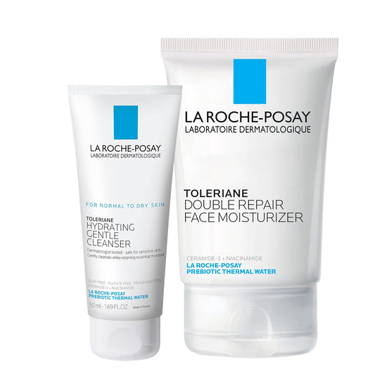 La Roche-Posay Toleraine Skin Care Set, Double Repair Face Moisturizer 100ml & Hydrating Gentle Cleanser 50ml, Oil Free Moisturizer & Face Wash