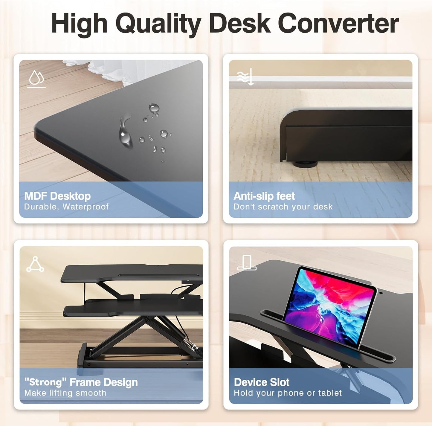 Standing Desk Converter 32 inch, Height Adjustable Sit Stand Desk Riser, Quick Sit to Stand Tabletop Dual Monitor Riser Workstation for Home Office with Keyboard Tray, Black