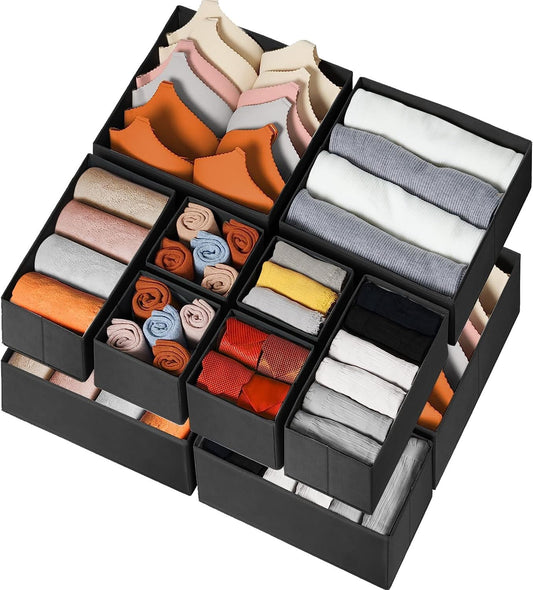 Criusia Drawer Organizer Clothes 12 Pack - Odorless Closet Organizers and Storage for Sock Underwear Bra - Dresser Organizador for Bedroom Organization -Nursery Drawer Divider Trays for Baby Clothes