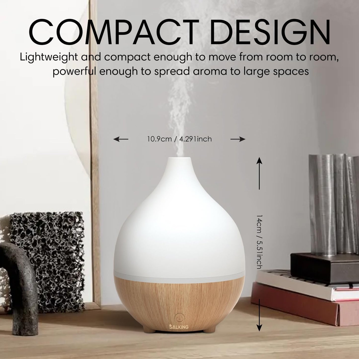 SALKING Essential Oil Diffuser (Set of 2), 100ml Small Aromatherapy Diffuser with Auto Shut-Off, Ultrasonic Diffusers for Essential Oils, Cool Mist Humidifier with Warm White Lights, for Office Home