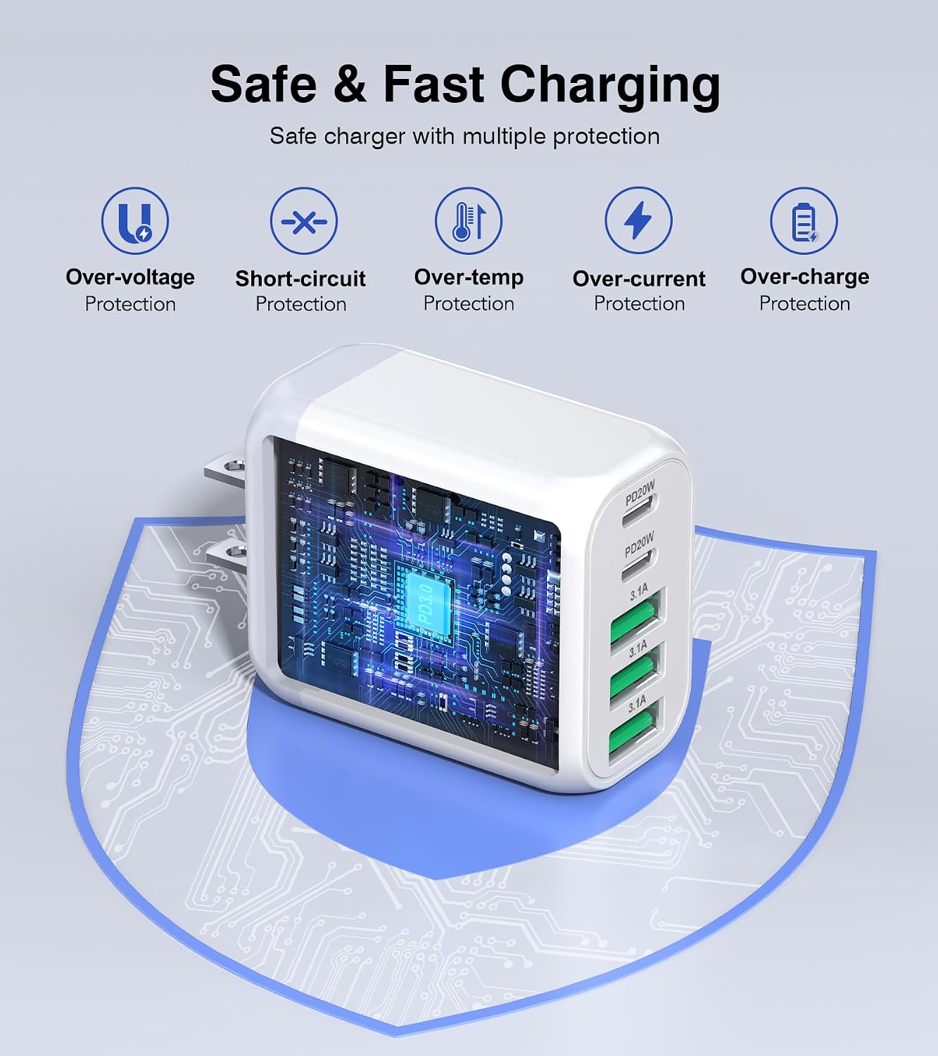 USB C Wall Charger Block, 2Pack 50W 5-Port C Charger Fast Charging Block PD Power Adapter +QC Multiport Type C Box Brick Cube USB A Wall Plug for iPhone 16/15/14 Pro Max Plus, iPad,Samsung Galaxy