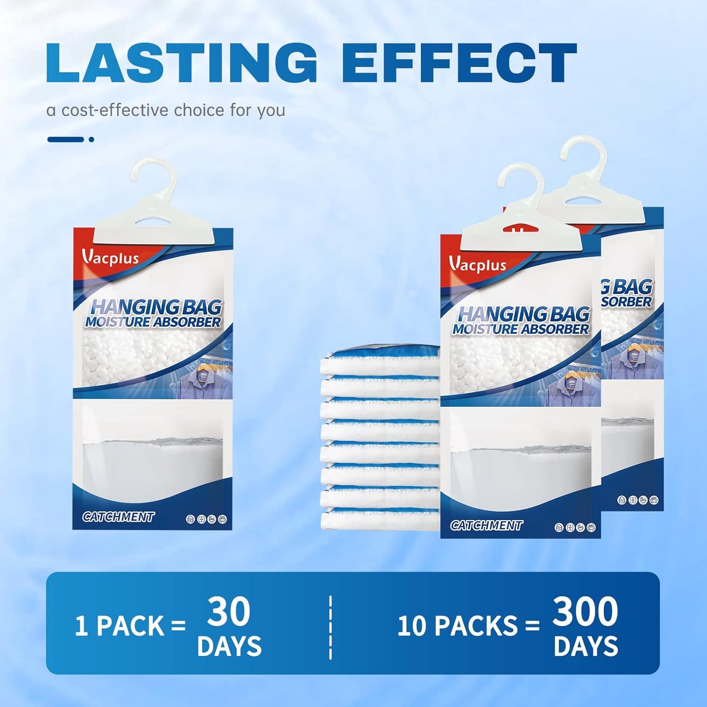 Vacplus Moisture Absorbers Packets, Fragrance Free 20 Pack, Humidity Packs, Dessicant Packets, Hanging Closet Dehumidifier Bags, Odor Eliminator for Bathroom 9.8OZ