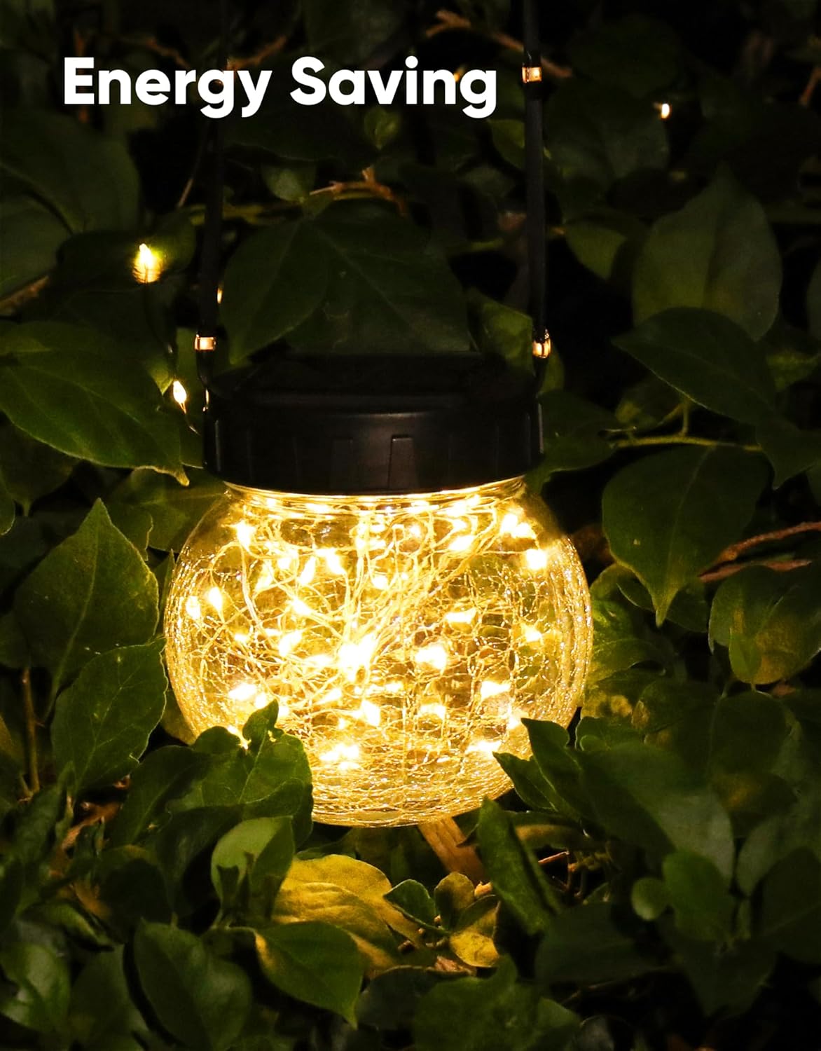PARTPHONER Solar Lights Outdoor Waterproof 12-Pack, Solar Powered Hanging Lantern Cracked Glass Hanging Globes for Yard Decor Christmas Decoration, Shepherd Hook, Garden Tree Ornaments, Warm White
