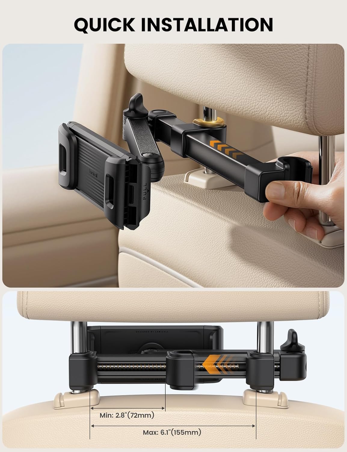 Lamicall Car Headrest Tablet Holder - [Foldable Clip] [Lockable] Tablet Mount for Car Backseat, Car Accessories for Kids, for iPad Pro, Air, Mini, Galaxy Tab, Fire HD, 5.4-13" Tablets