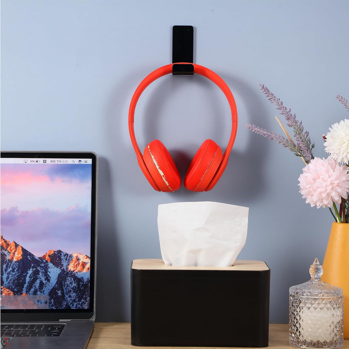 Weewooday 32 Headphone Hanger Wall Mount Stand with Adhesive Hook, Black