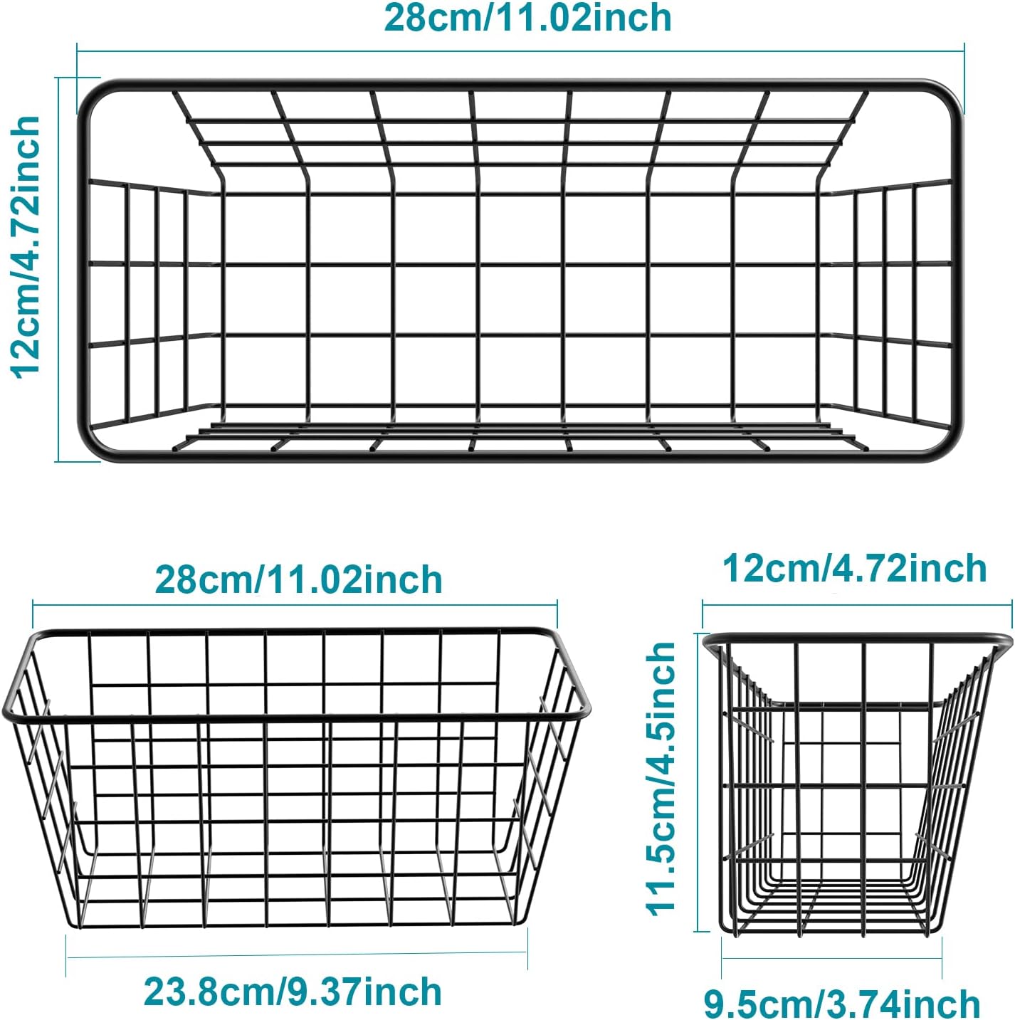 MaraFansie Hanging Kitchen Baskets Wire Storage Basket Over the Cabinet Door Organizer, No Drilling Adhesive Basket for Cabinet Pantry Organization and Kitchen, Bathroom, Storage, 2 Pack, Black