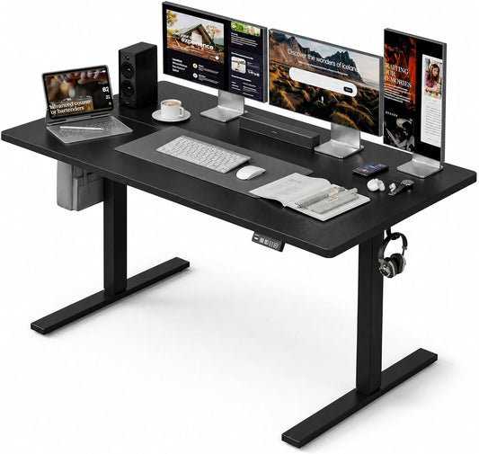Grandder 55x32 Large Electric Standing Desk, Height Adjustable Computer Desk with 2 Memory Presets, 31.5" Deep Desktop Sit Stand Desk Home Office Desk Workstation Table with Hooks, Black
