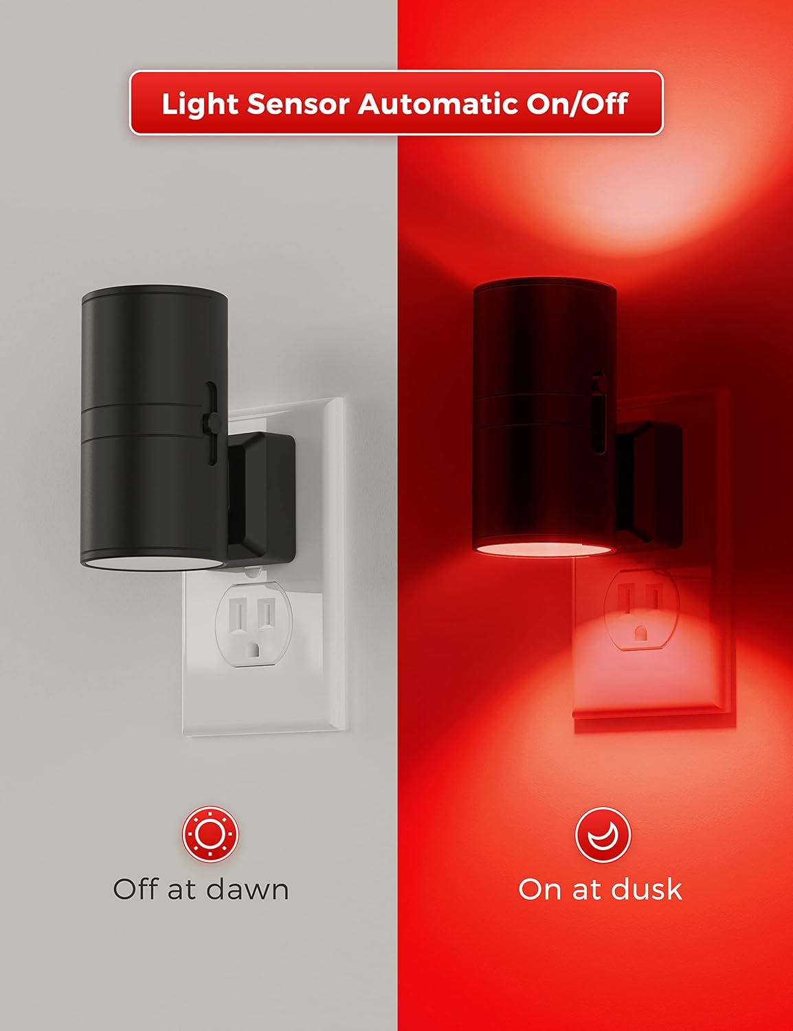 L LOHAS LED Red Night Light, Circadian Night Lights Plug into Wall, LED Nightlights with Light Sensor, Sleep Aid Red, Dimmable Night Light for Nursery Kids Adults, Home Decor, Hallway, Bedroom, 2Pack