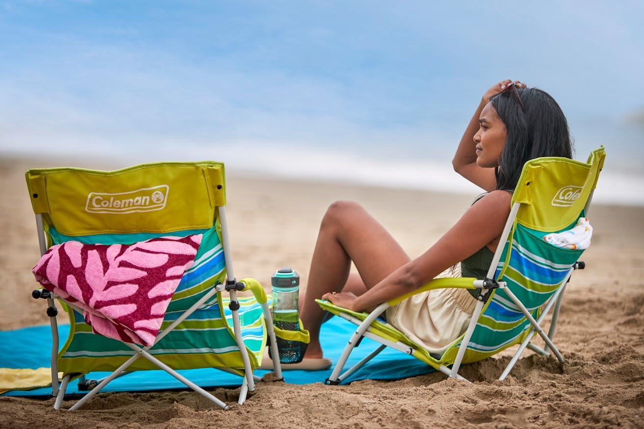 Coleman Utopia Breeze Lightweight Beach Chair with Cup Holder, Comfortable Portable Outdoor Chair with Carry Bag, Supports up to 300lbs, Great for Beach & Yard