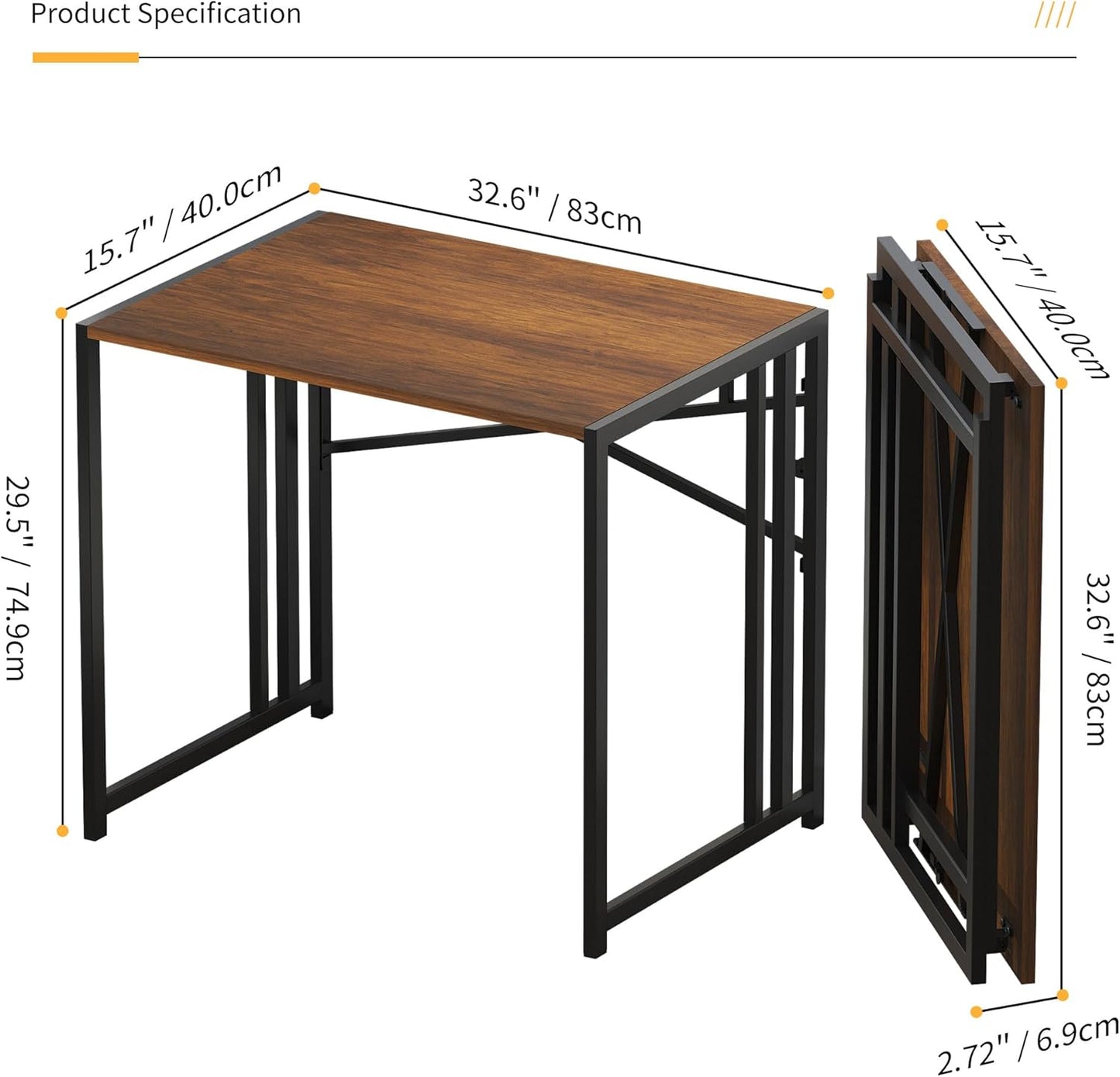 Lutown-Teen 32 inch Folding Small Desk, Writing Gaming Computer Camping Desk for Small Spaces, No Assembly Required Home Office Desk, Mahogany