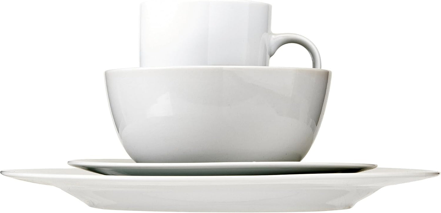 Amazon Basics 16-Piece Porcelain Dinnerware Set, Microwave and Dishwasher Safe, Service for 4, Plates, Bowls and Mugs, White
