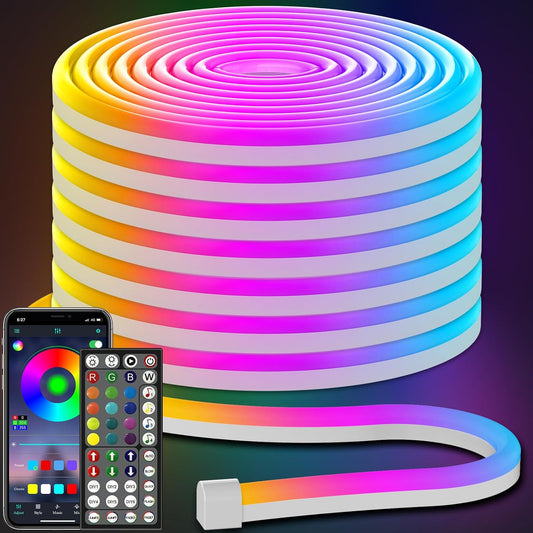 AILBTON 50FT Neon Rope Lights, RGB LED Strip Lights, Waterproof IP67 LED Lights for Bedroom, DIY Design, Music Sync, Remote Control, Multiple Modes for Bedroom