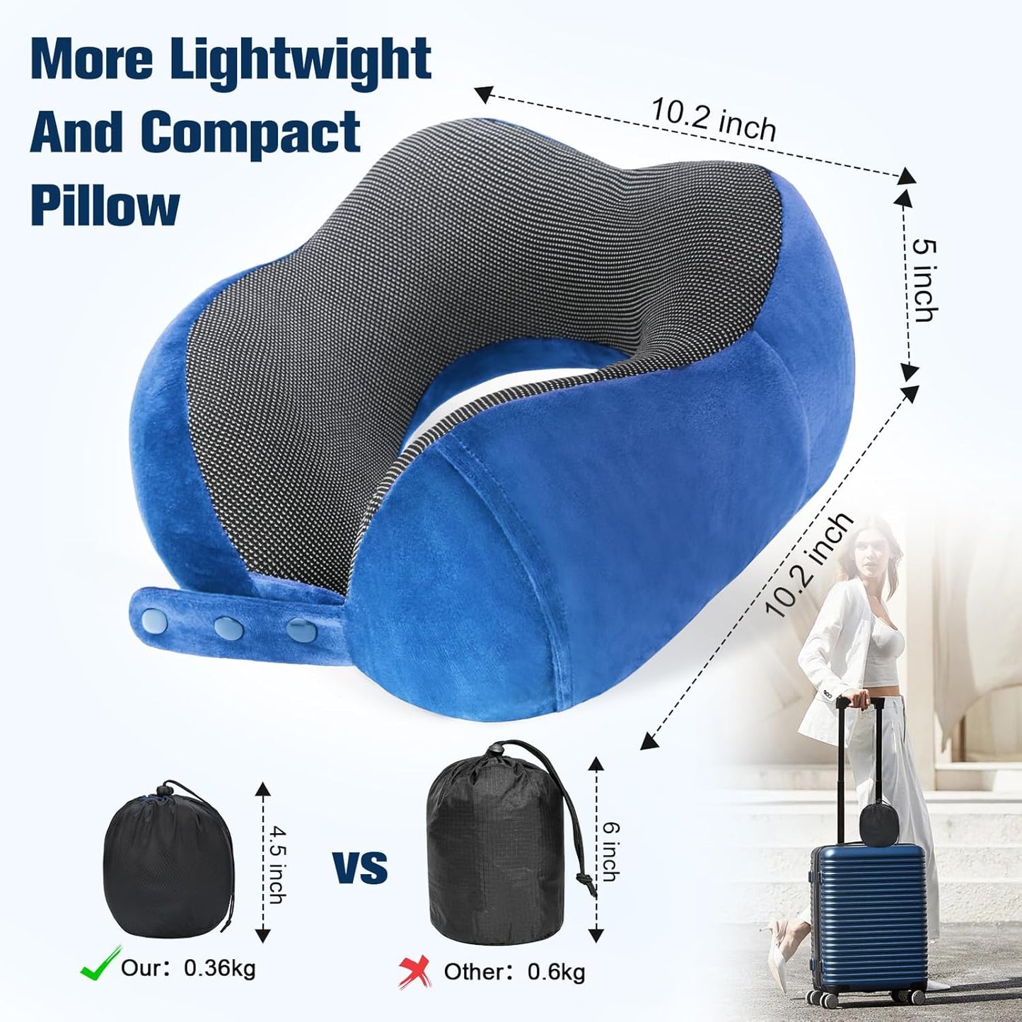 Cirorld Neck Pillow for Traveling, Travel Pillows for Airplanes,100% Pure Memory Foam Travel Neck Pillow, Adjustable Flight Pillow, Portable Plane Accessories with Eye Mask, Earplugs, Carry Bag