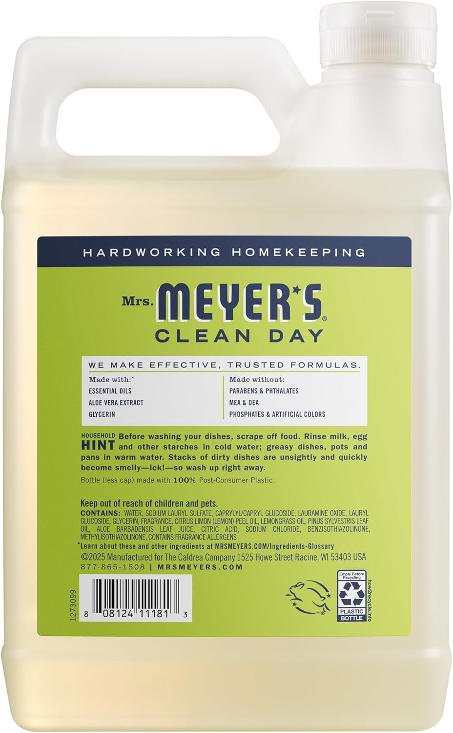 MRS. MEYER'S CLEAN DAY Liquid Dish Soap Refill, Lemon Verbena (48 Fl Oz (Pack of 1))