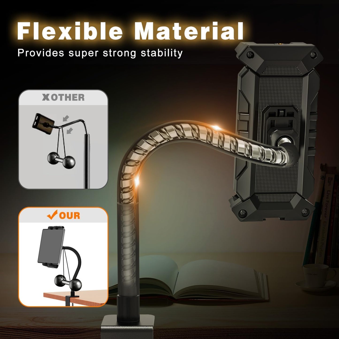 Tablet Stand Holder, Heavy Duty Gooseneck iPad Desk Mount with C-Clamp, Flexible Arm for Kitchen/Office/Video Recording, Shake-Free Stand for 4.7-13.5" Tablet/Phone,