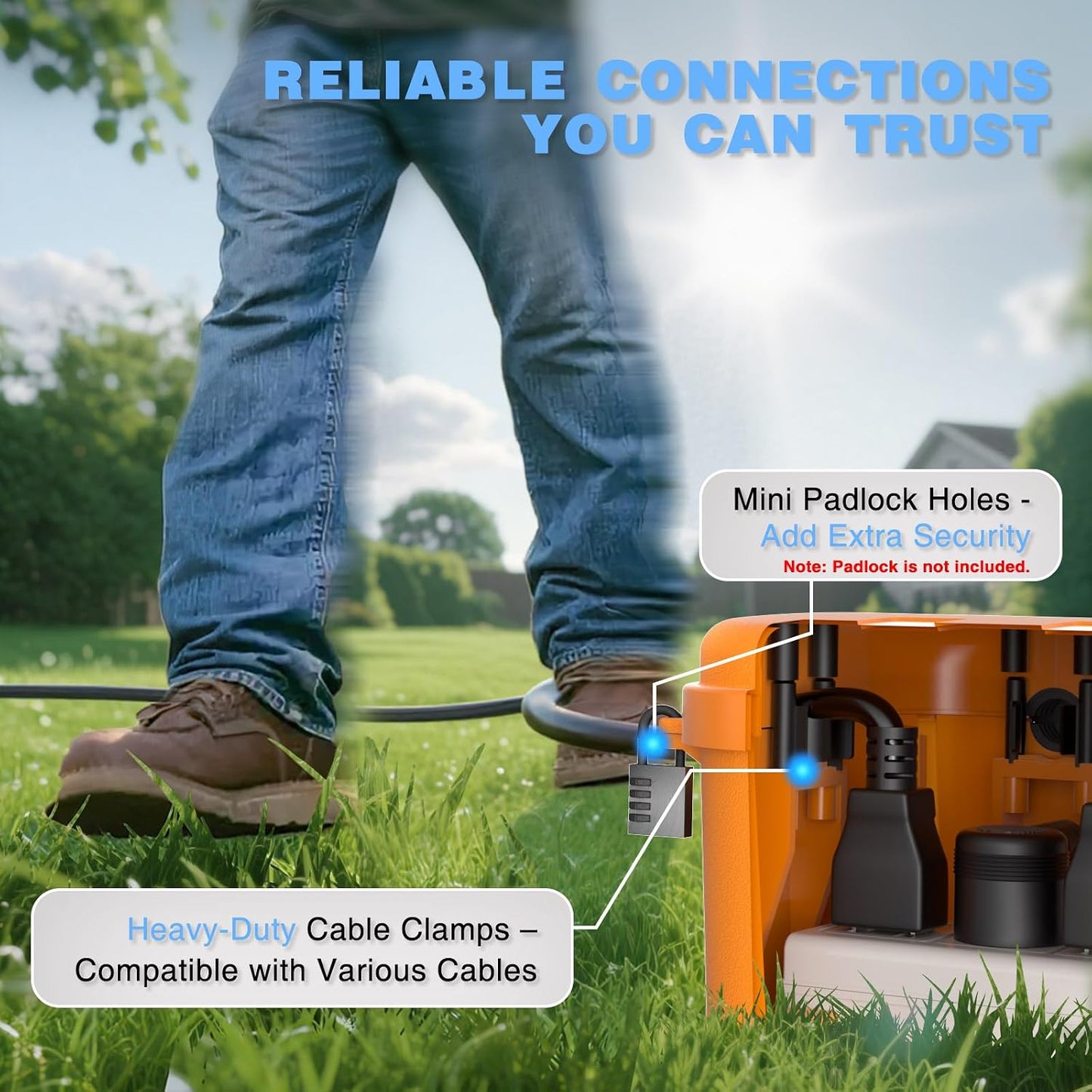 Flemoon Medium Outdoor Electrical Box, IP54 Waterproof Extension Cord Cover | Inner Size 9.4 x 4.3 x 3.2 Inch, 6 Cable Entry Ports, Weatherproof Connection Box for Outlet, Holiday Lights, Orange, 2 Pack