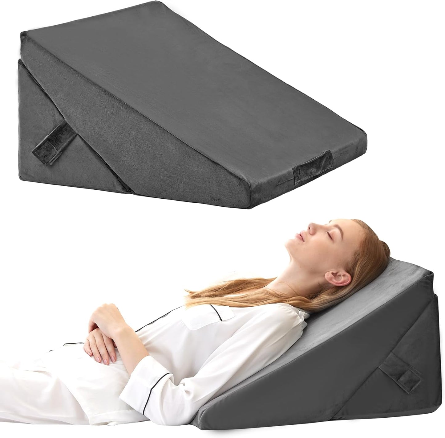 Bedluxe 3Pcs Orthopedic Bed Wedge Pillow Set, Foam Wedge Pillow Post Surgery for Back, Leg and Knee Support, Adjustable 9&12 Inch Folding Triangle Pillow for Sleeping, Acid Reflux, Snoring, Grey