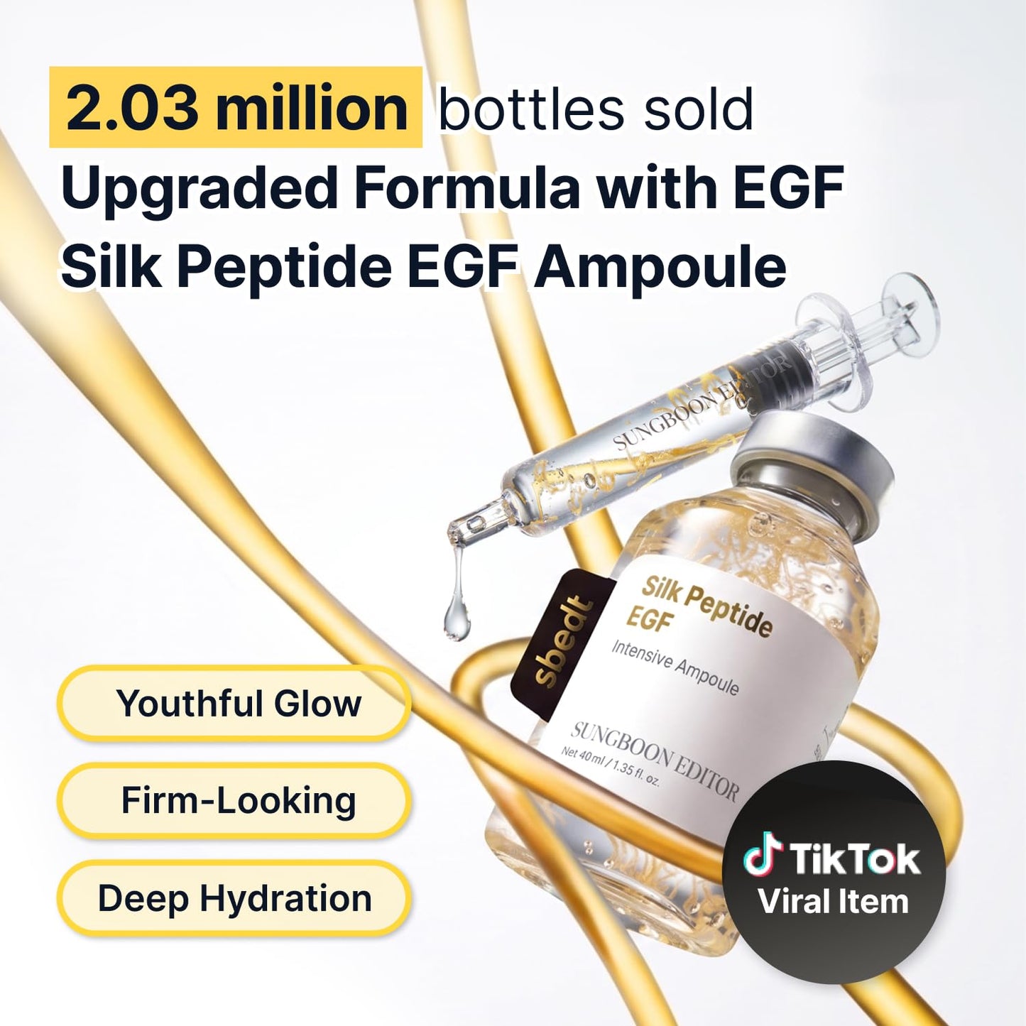SUNGBOON EDITOR Glow Intensive Deep Collagen Silk Peptide EGF Ampoule, Copper Peptides Serum for Face with Multi Peptides, Hydrating Korean Skincare Facial Serum for Smooth-Looking Skin, 1.35 fl oz