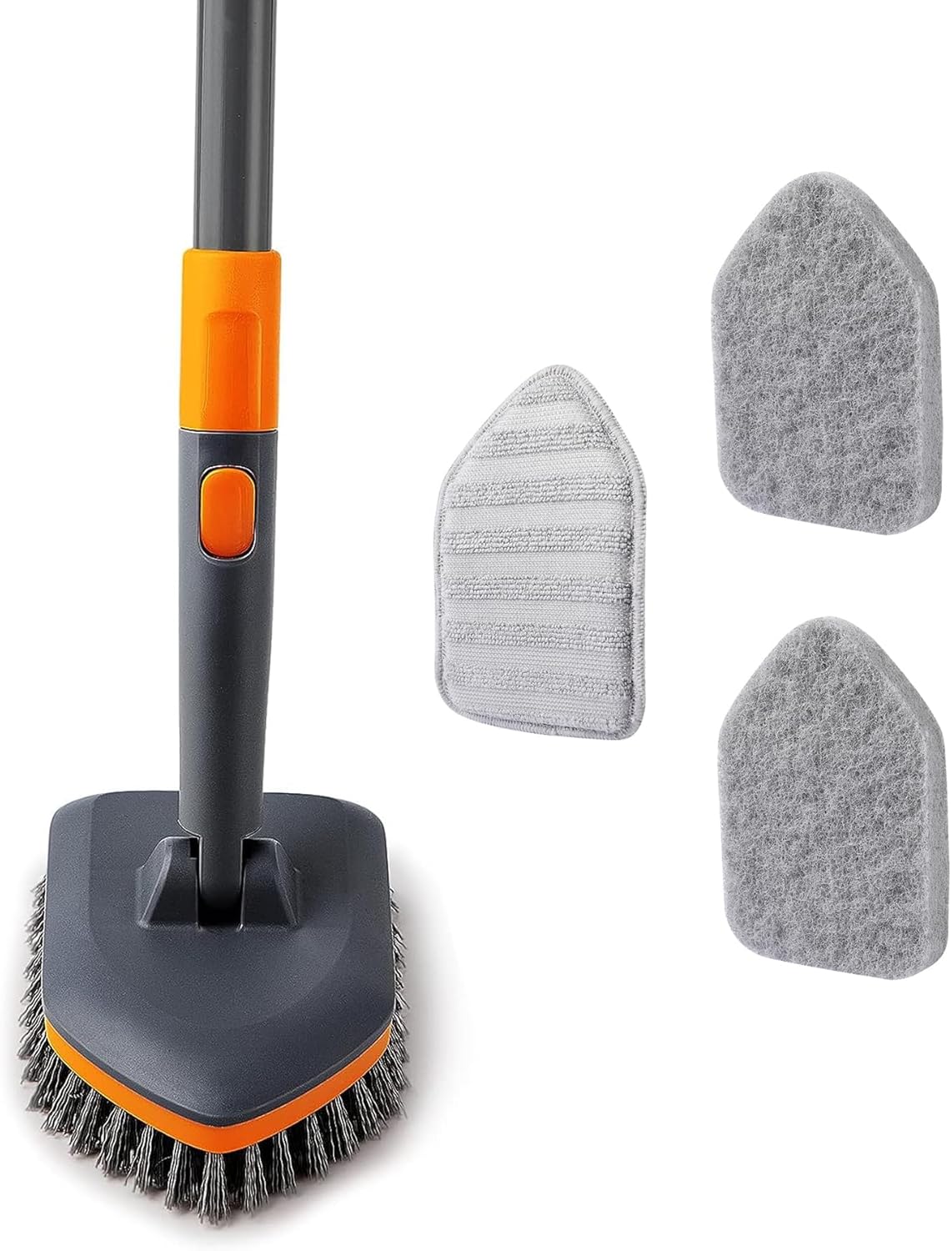 CLEANHOME Tub Tile Scrubber Brush with 3 Different Function Cleaning Pads and 56" Extendable Long Handle-No Scratch for Cleaning Bathroom Kitchen Toilet Wall Sink,Orange