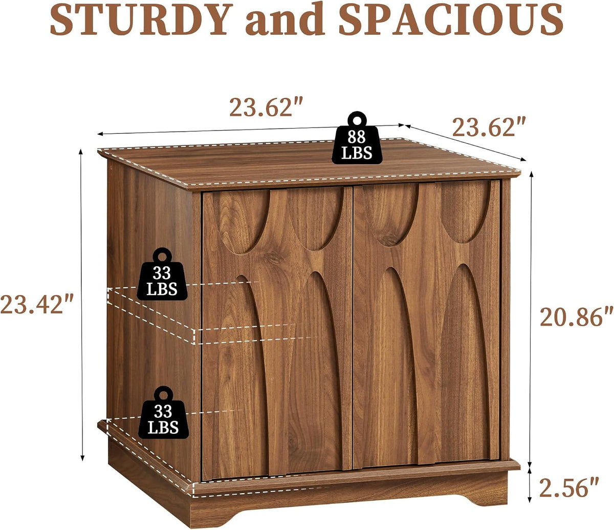 Bifins 24inch Large Square End Table with Storage, Walnut