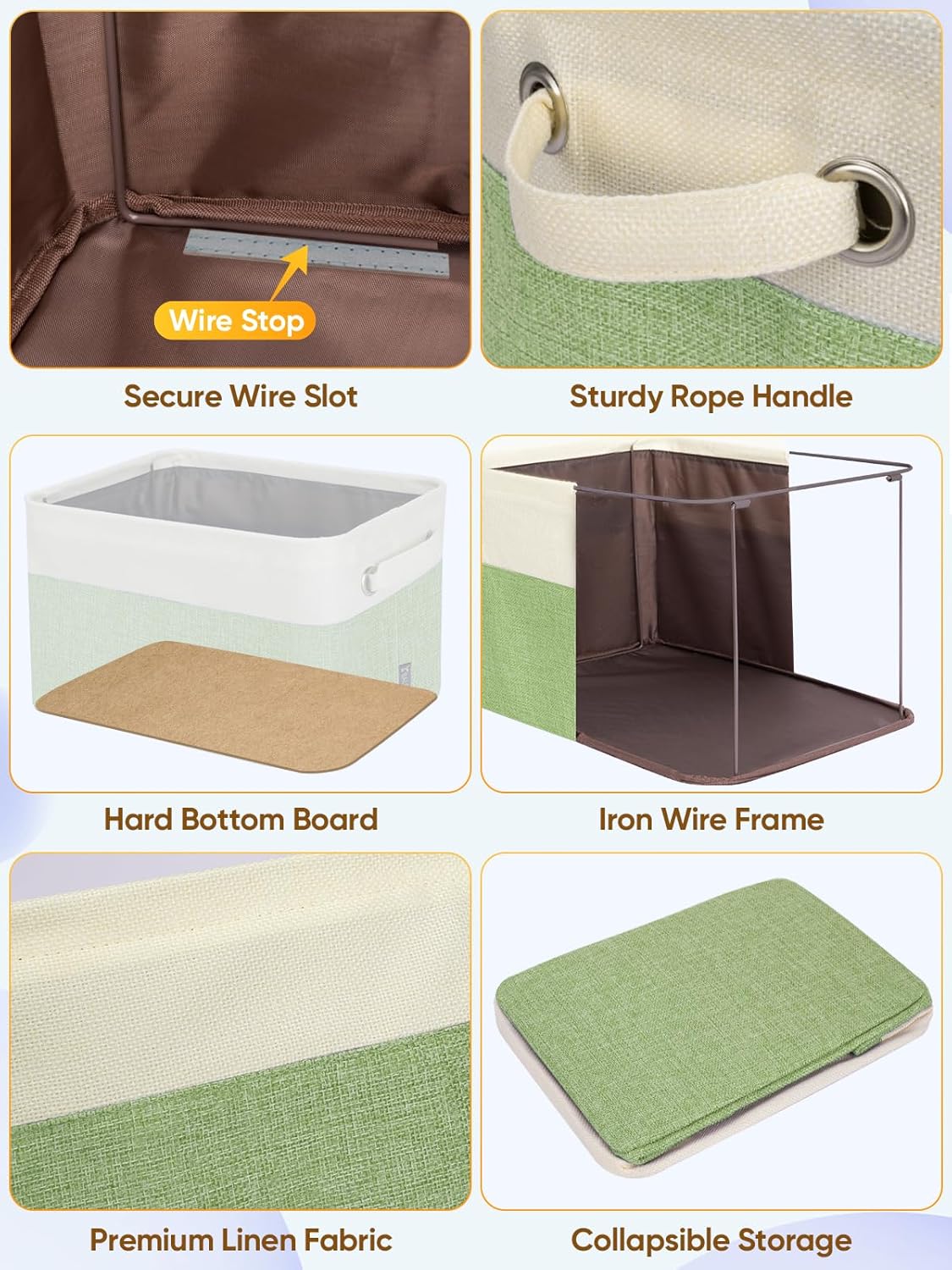 BALEINE 2 Pack Fabric Closet Storage Bins for Shelves, Linen Closet Organizers and Storage, Decorative Baskets for Organizing, Shelf, Clothes, Home, Office (Green, 17''x13''x10.5'')