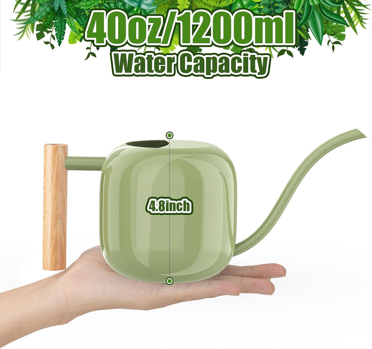 Green Moon 1.2L/41oz Metal Metal Watering Can with Long Spout, Sage Green