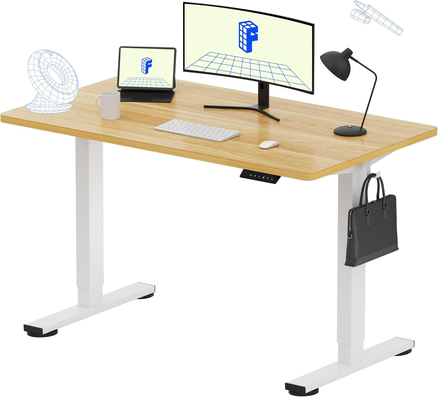 FLEXISPOT EN1 One-Piece Standing Desk, Electric Adjustable with 4 Memory Presets, 176 LBS Capacity, Stable & Quiet, Seamless Desktop for Home Office & Dual Monitors, 48"x24" Maple(White Frame)