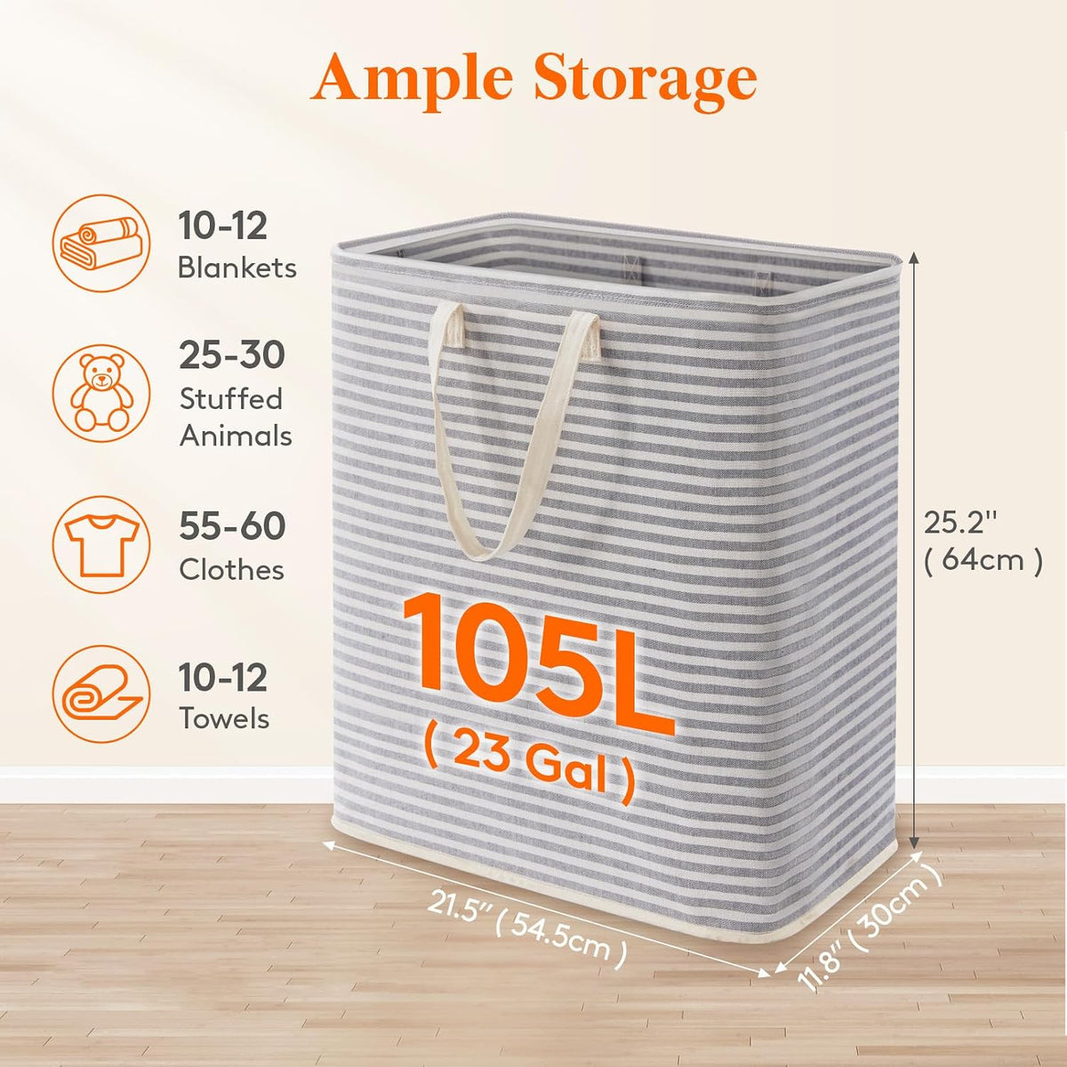 Lifewit 105L Large Collapsible Laundry Basket with Extended Handles, Grey