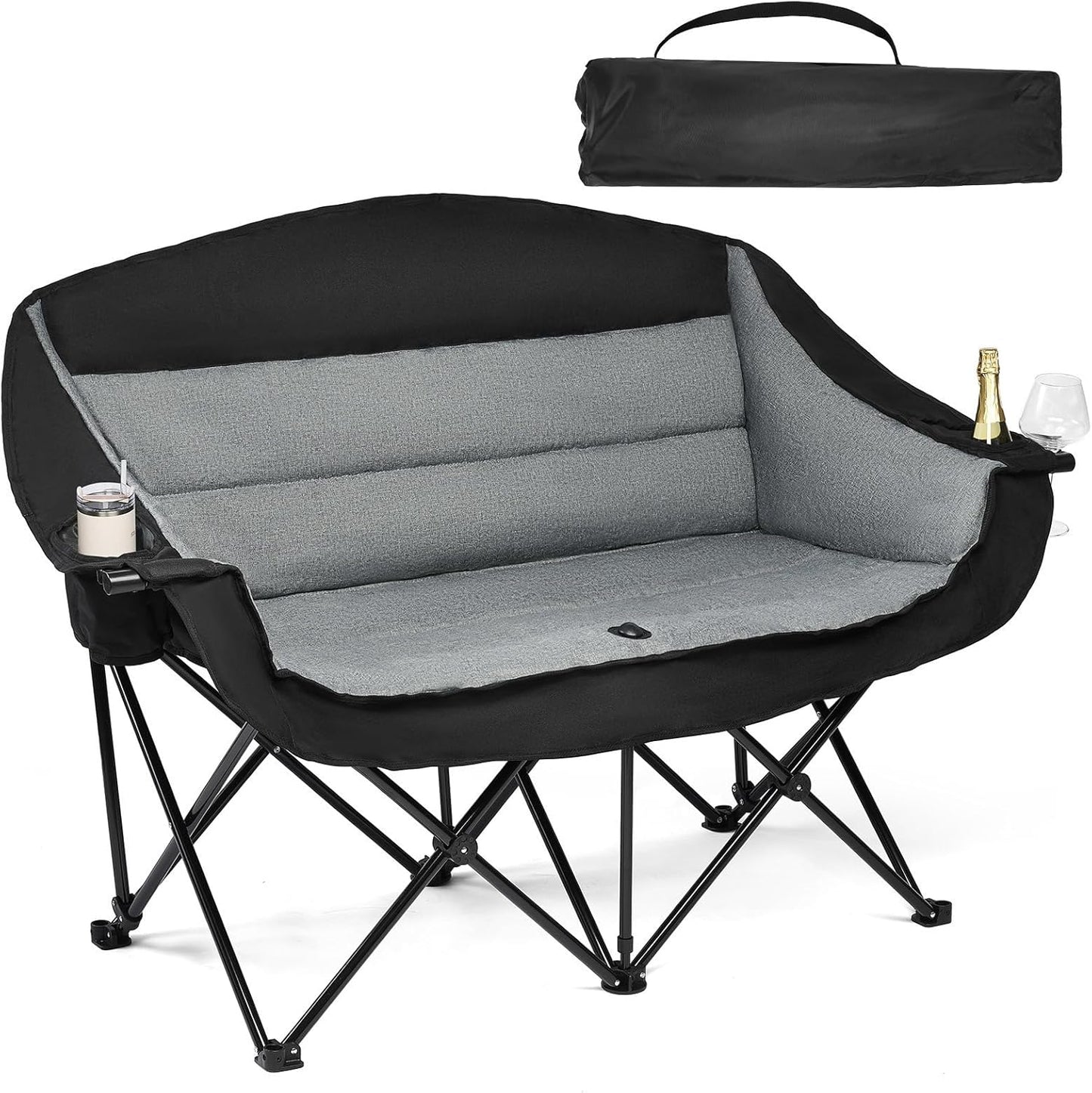 Oversized Camping Chairs for Adults - Heavy Duty Padded Outdoor Folding Lawn XL Camp Chair with Cup Holder Cooler Pockets for Outside Sports Beach Fishing Garden Portable Supports 500lbs, Black