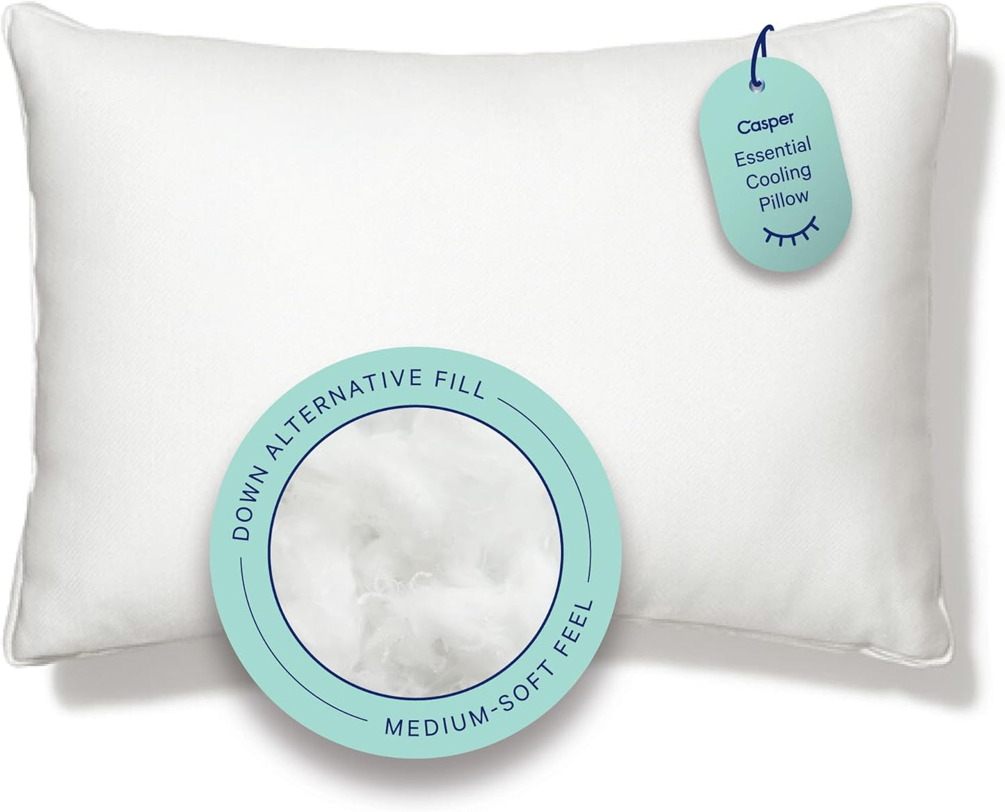 Casper Sleep Essential Pillow 2-Pack, Standard Size – Medium Soft Feel, Down-Alternative Fill, Supports Side, Back & Stomach Sleepers