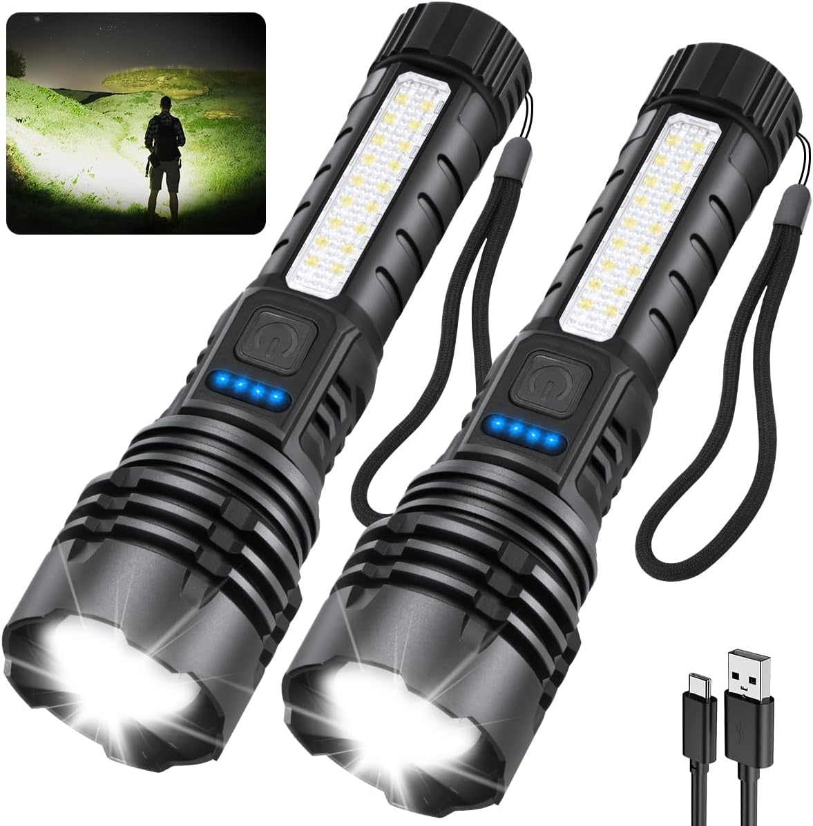 ZioeYiue Rechargeable Flashlights High Lumens, 7Mode Super Bright Flashlight Powerful, Adjustable Tactical Flash Light, Gifts for Father's Day, LED Flashlights for Home Emergency Camping Essentials
