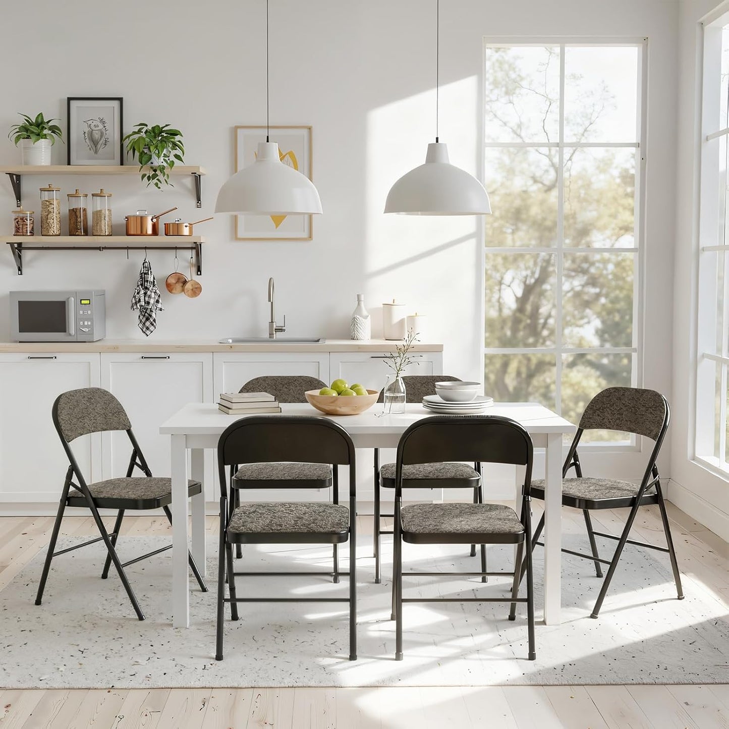 DUMOS 2 Pack Folding Chairs with Padded Cushion and Back - Fabric Stackable Portable Dining Chairs Set, for Home and Office, Conference, Wedding, Party, Patio, Garden, for Indoor Outdoor, Black Grey