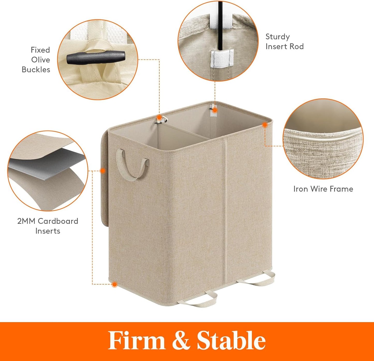 Lifewit Double Laundry Hamper with Lid and Removable Laundry Bags, Large Collapsible 2 Dividers Dirty Clothes Basket with Handles for Bedroom Laundry Room Closet Bathroom College, 136L Beige
