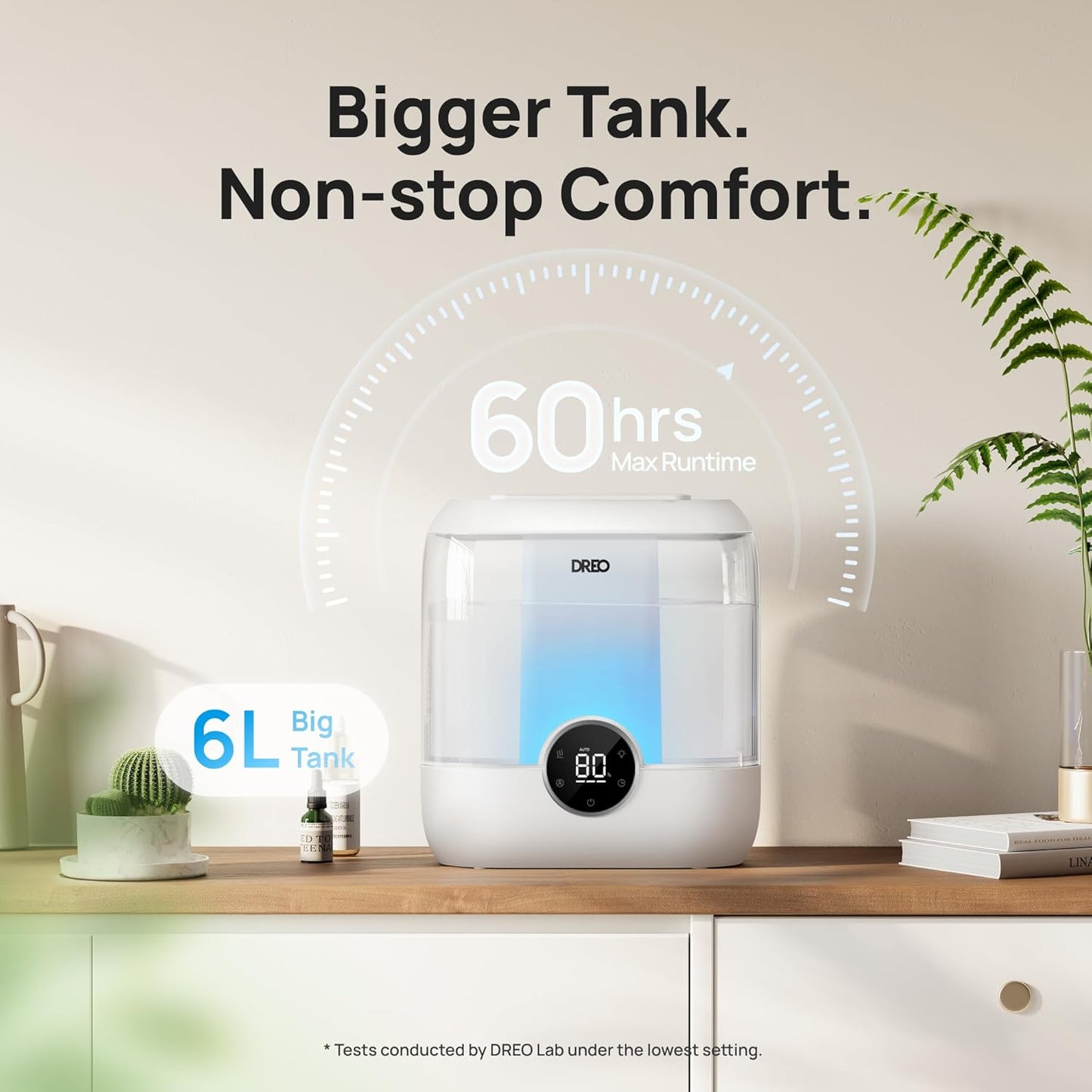 DREO Humidifiers for Bedroom, 6L Easy to Fill & Clean, 60H Runtime for Large room, 28 dB Quiet Cool Mist Air Humidifier for Plant, Baby Nursery, Home, Indoor, Night Light, Precise Humidity Control