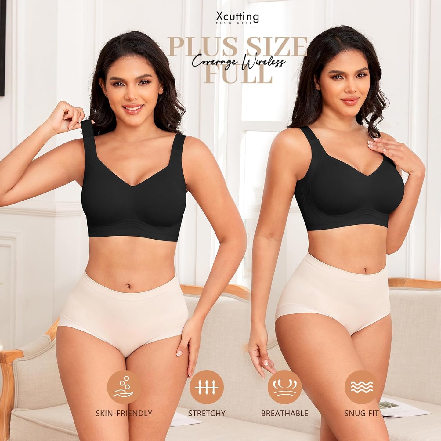 Xcutting Women Wirefree Bras for Women Full Coverage No Underwire Everyday Bras Comfortable Wireless Padded Bras
