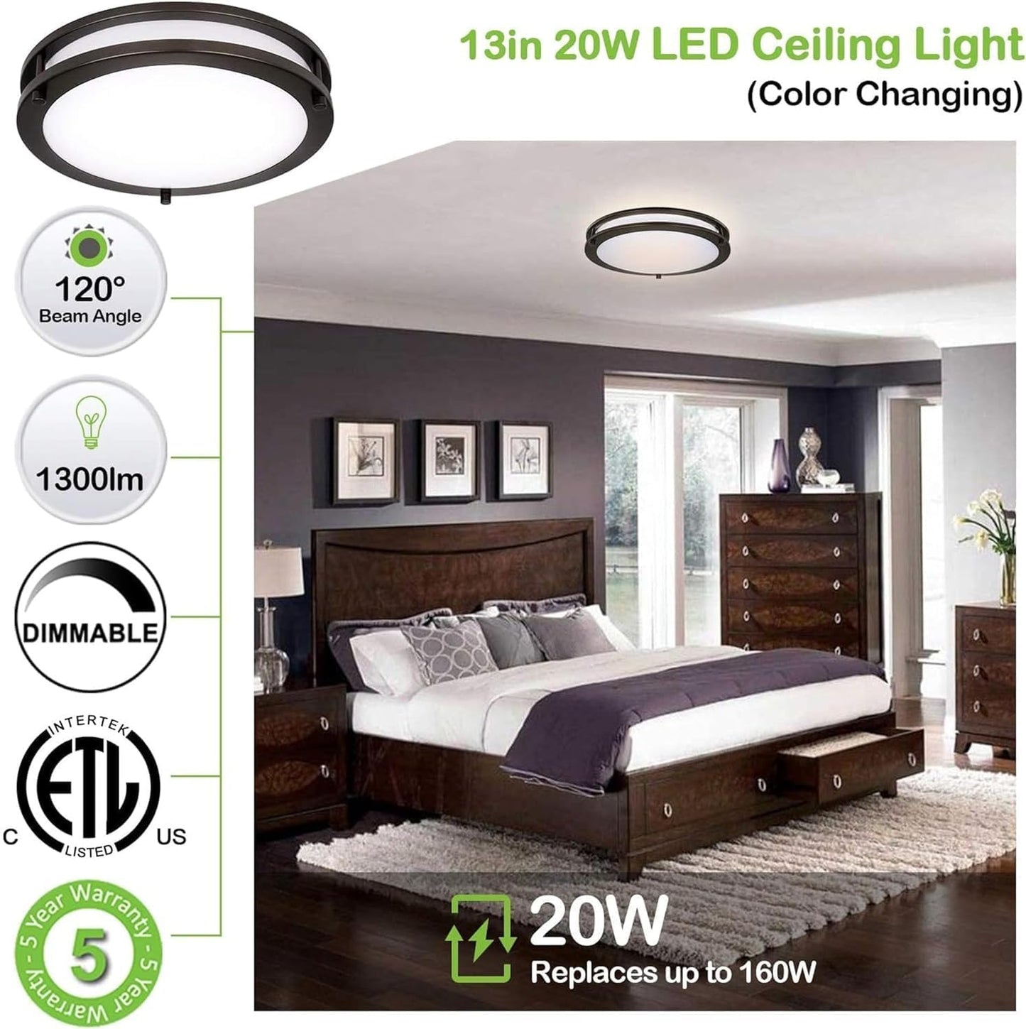 hykolity 13 inch Flush Mount LED Ceiling Light Fixture, 2700K/3000K/3500K/4000K/5000K Adjustable Ceiling Lights, Oil Rubbed Bronze Saturn Dimmable Lighting for Hallway Bathroom or Kitchen, ETL Listed