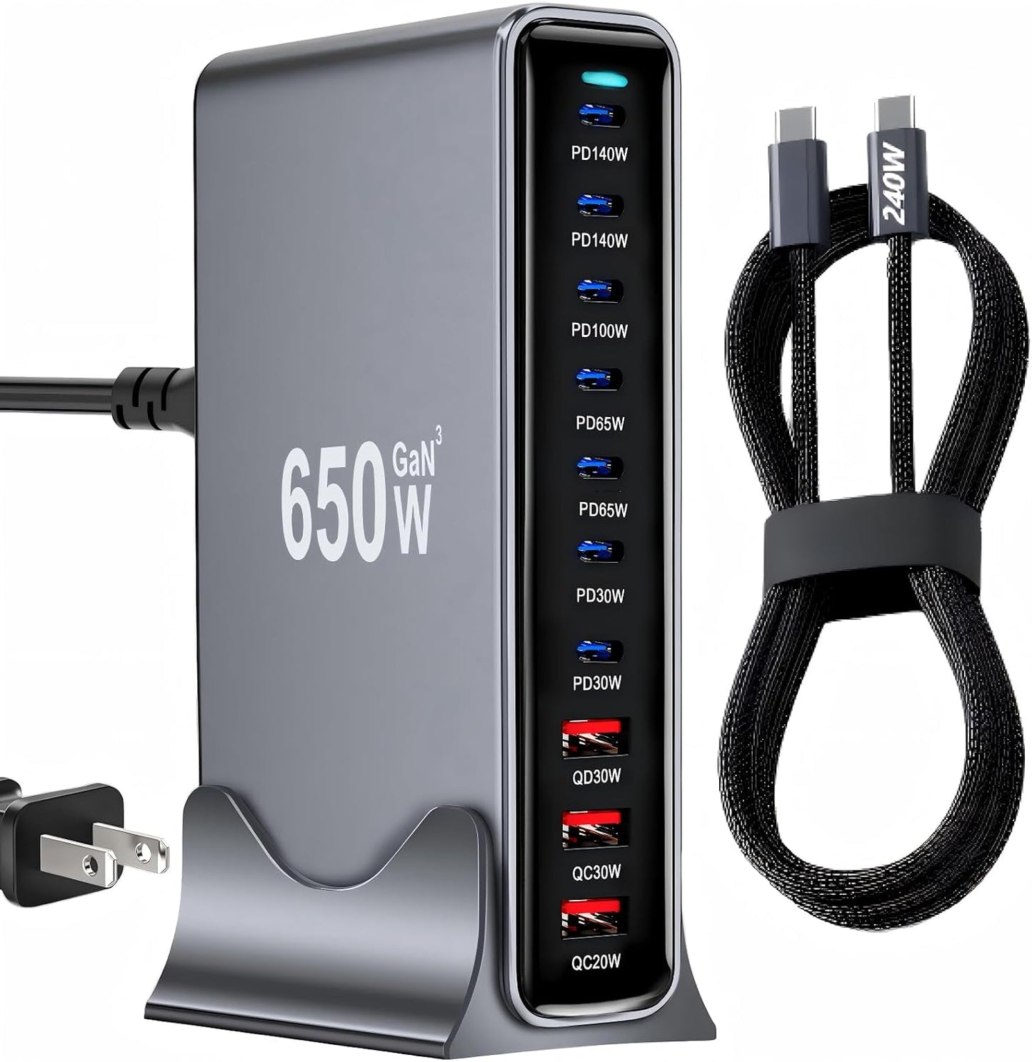 550W USB C Fast Charger Block, PD 3.1 140W USB C Charging Station, GaN Ⅲ Multi-Port PD PPS Fast Charging Station for Multiple Devices,Laptop Wall Charger Compatible with MacBook iPad iPhone 17/16 etc