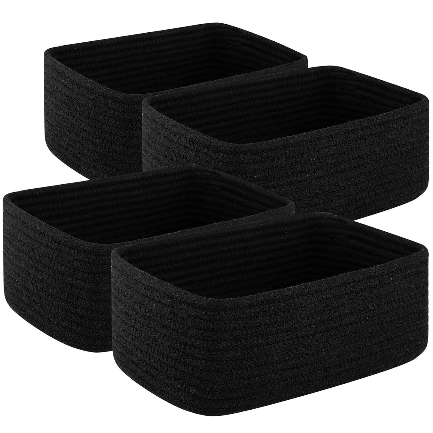 OIASKET 4 Pack Small Storage Shelf Baskets for Organizing, Mini Woven Rope Storage Bins for Towels, Cute Decorative Closet Organizer，Baby Nursery, Gift Empty Baskets -11.81''Lx7.87''Wx4.72''H-Black