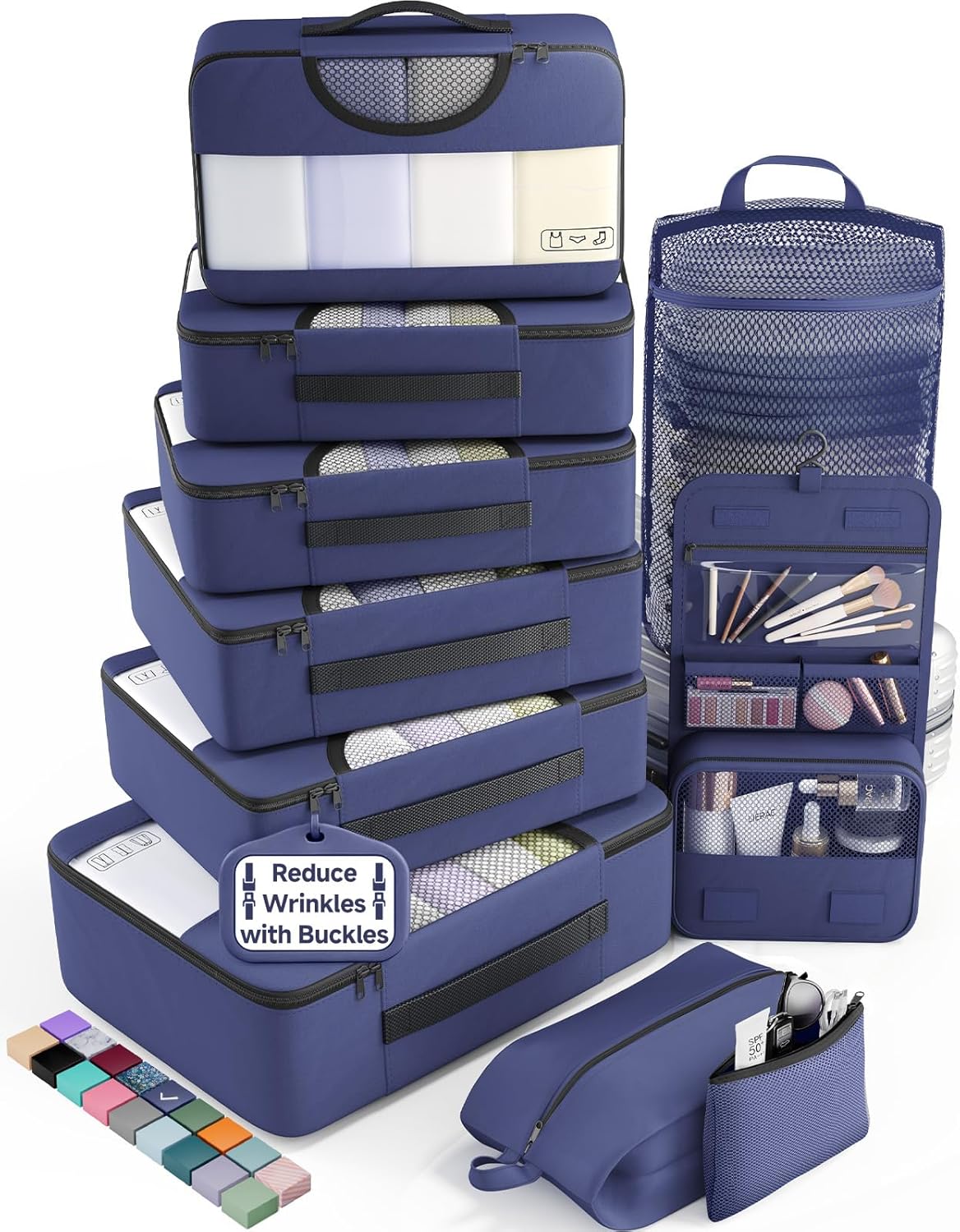 Veken 10 Set Packing Cubes for Travel Essentials,Anti-Wrinkle Buckled Suitcase Organizer for Shoe & Toiletry Bag,Carry On Luggage Bag for Airplane & College Dorm Room Accessories,Women Men Gifts
