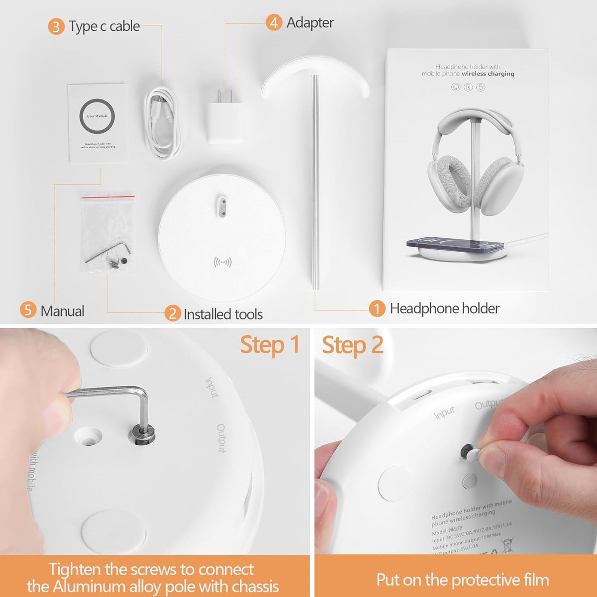 Hiwe Headphone Stand with Wireless Charger, Gaming Headset Holder for Desk