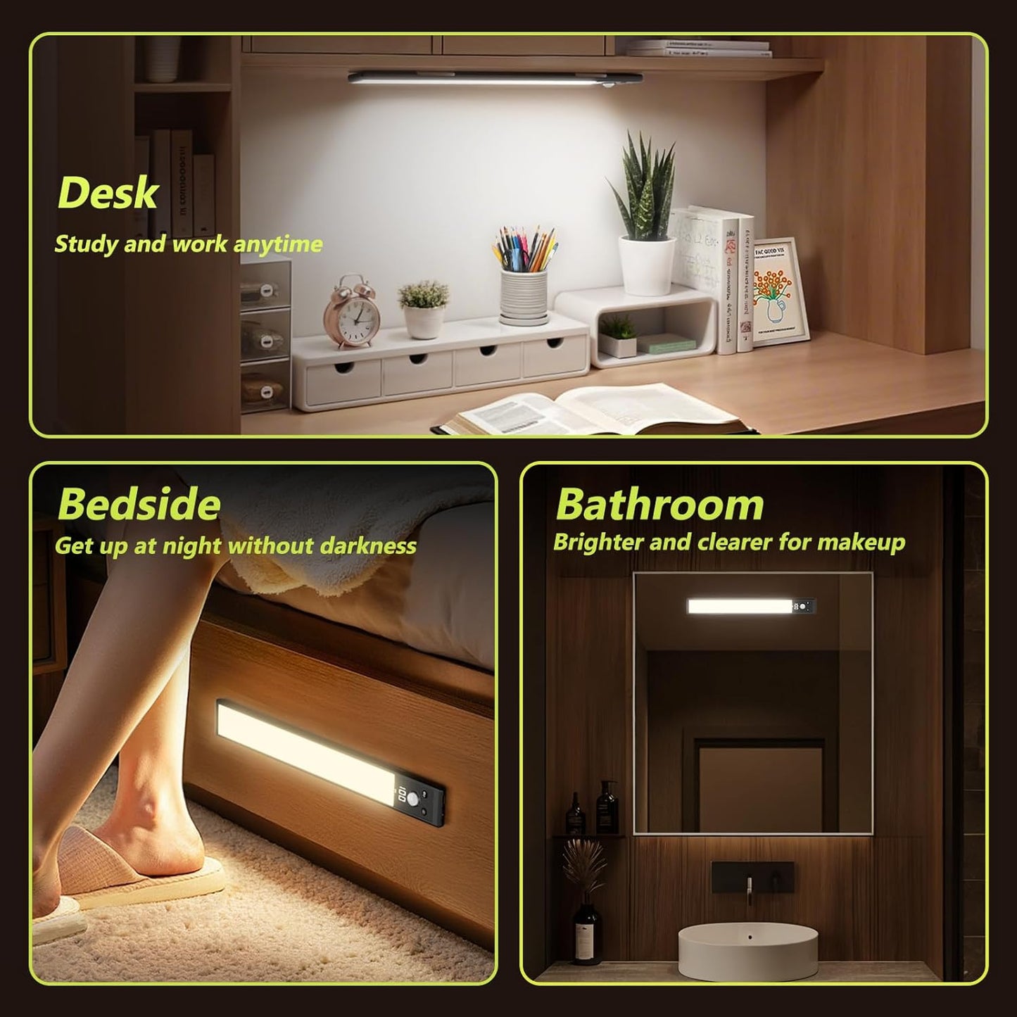 Mpotmiy 6 Pack 10" Under Cabinet Lights with Digital Display,52 LED Rechargeable Motion Sensor Light Indoor,3 Color Temperatures, Magnetic Dimmable Closet Lights, Under Counter Light for Kitchen