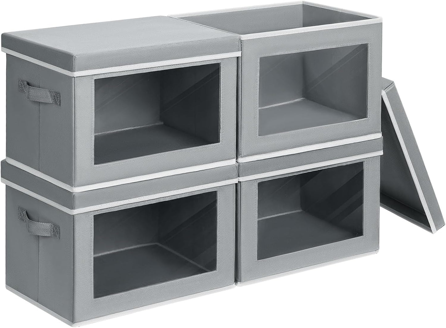 Homsorout Storage Bins with Lids - Fabric Closet Storage Bins with Window, Collapsible Baskets for Shelves 4 Pack, Home Decorative Boxes for Clothes, Closet, Office, Grey